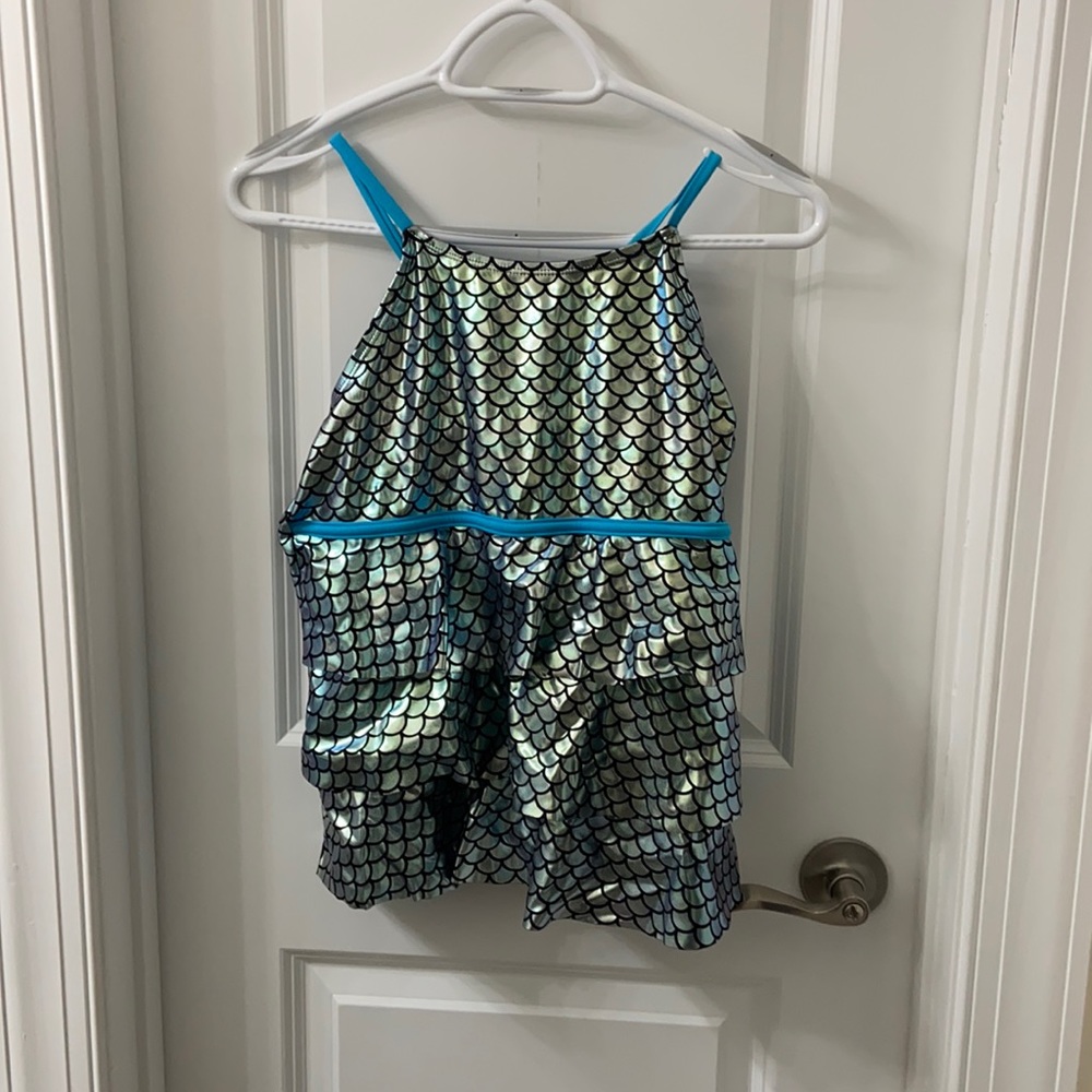 mermaid printed ruffle tankini set